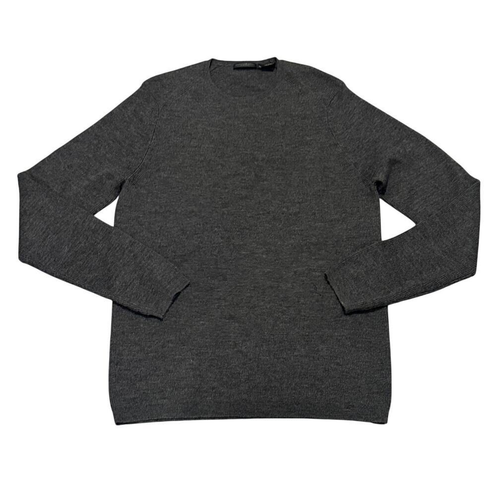 Donna Karan Men Dark Gray 100% Wool Sweater Crewneck Minimalist Luxury XL Preppy